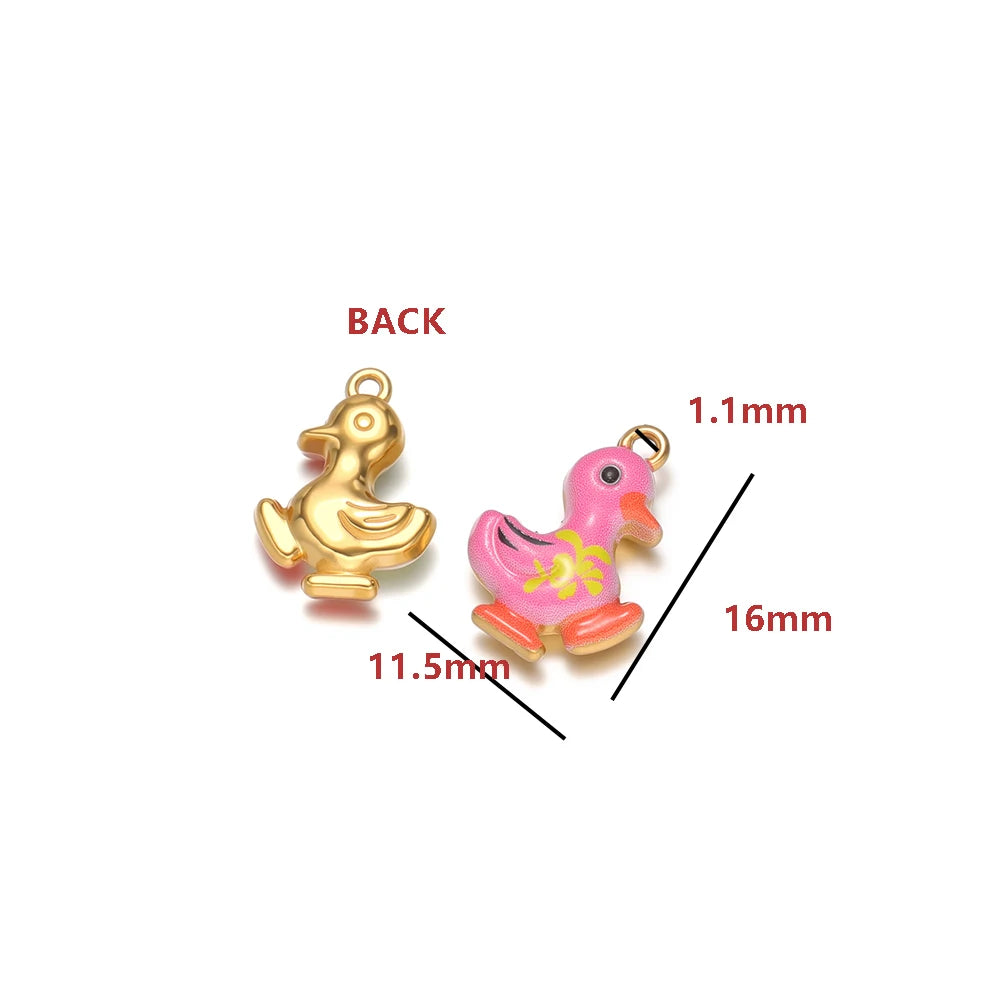 Jinrou Enamel Flower Charms 18k Gold Plated Stainless Steel Double Hole Pearl Charm Pendant DIY Jewelry Making Accessories Model