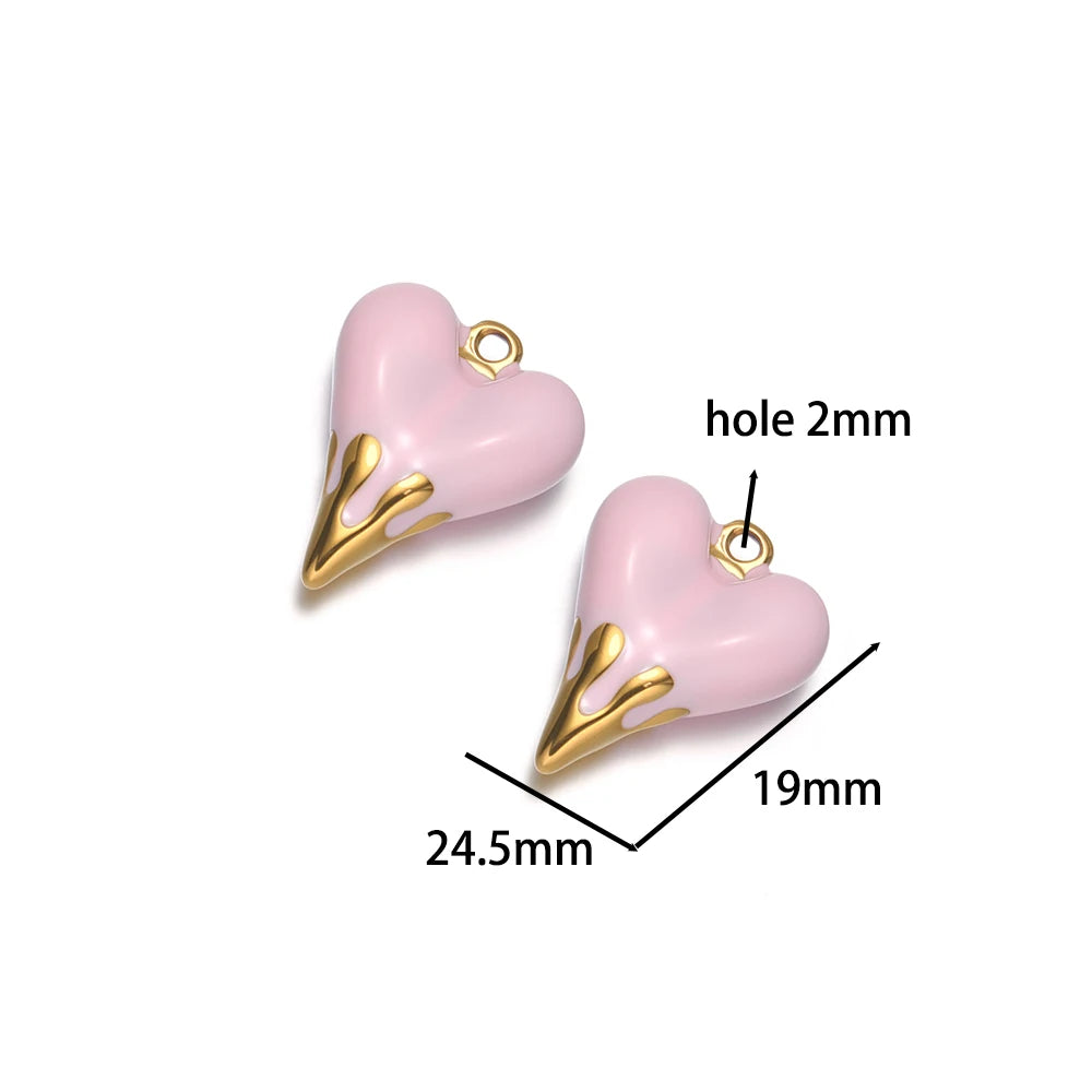 5pcs/bag Stainless Steel 18k Gold Plated Enamel Heart Charm Pendant for Diy Jewelry Necklace Earring Making Bulk