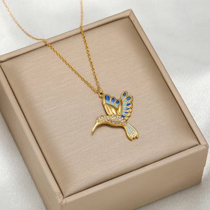 Delicate Stainless Steel 18k Gold Plated Enamel Aerial Bird Zircon Charms Pendant for Women Jewelry Necklace Making Accessories