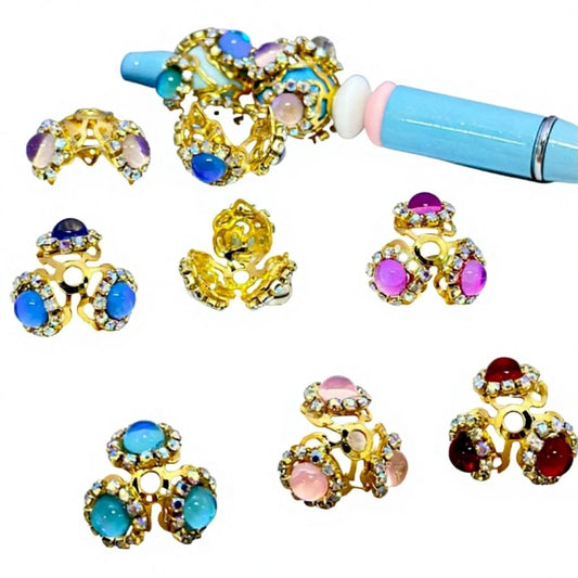 Luxury Water Diamond Round Gemstone Wrap Bead Caps DIY Jewelry Craft Accessories