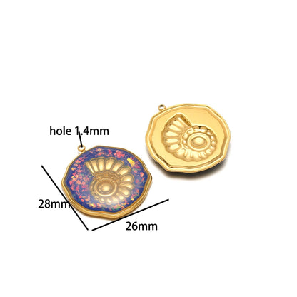 French Retro Stainless Steel 18k Gold Plated One Side Enamel Owl Starfish Conch Charm Pendant for DIY Jewelry Necklace Making