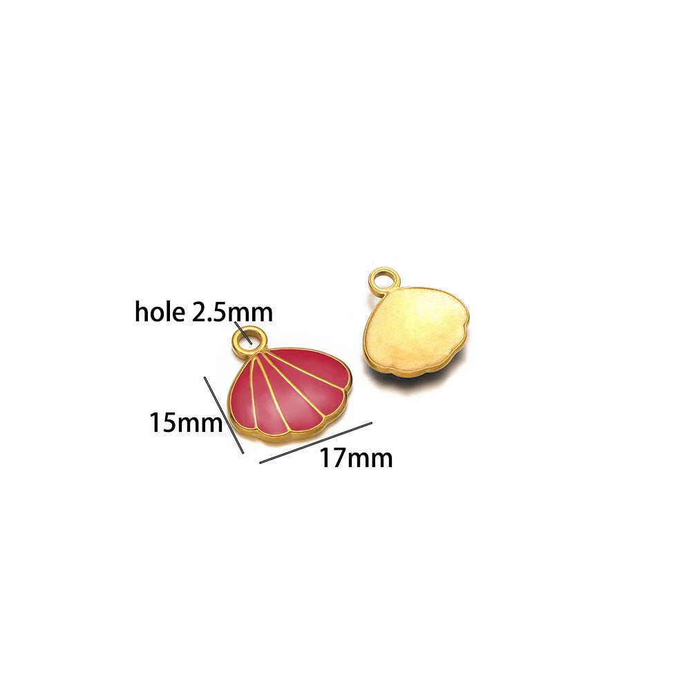 New Trend Stainless Steel Gold Plated Enamel Shell Heart Flower Bowknot Charm Pendant for Jewelry Making Wholesale