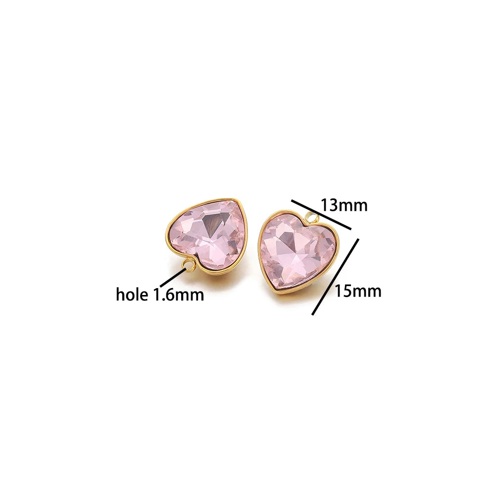 13*15mm Charm 304 Stainless Steel 18k Gold Plated Colorful Love Heart Zircon Charm Pendant for Jewelry Necklace Making