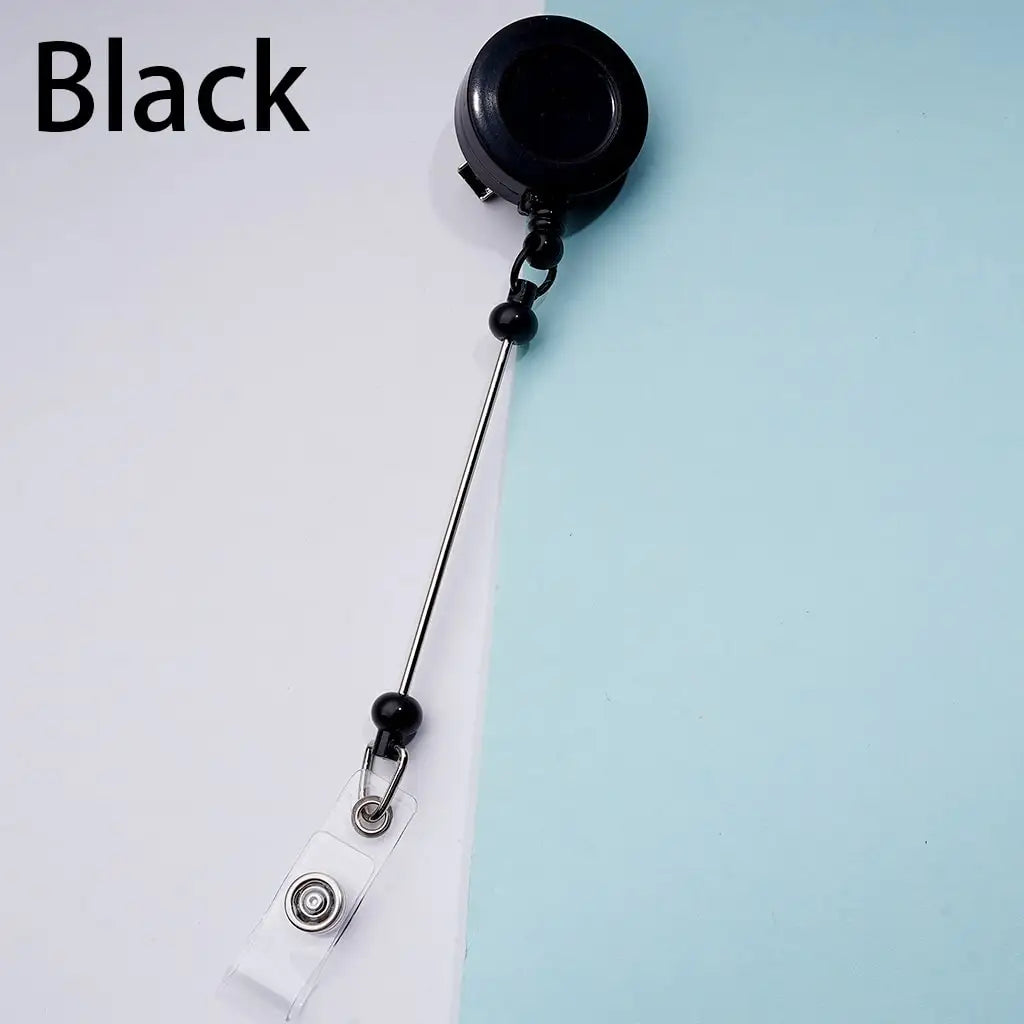 Creative Beaded Retractable Back Badge Holder Reels with Rotating Crocodile Clip & Keychain Bar