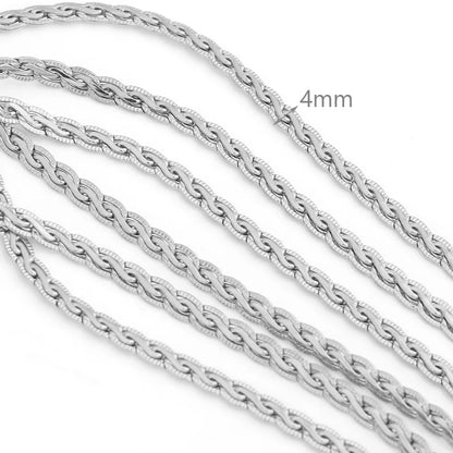D797 Heavy Hip Hop Geometric Flattened S Twist Embossed Rope NK Chains Jewelry Findings Stainless Steel for Making