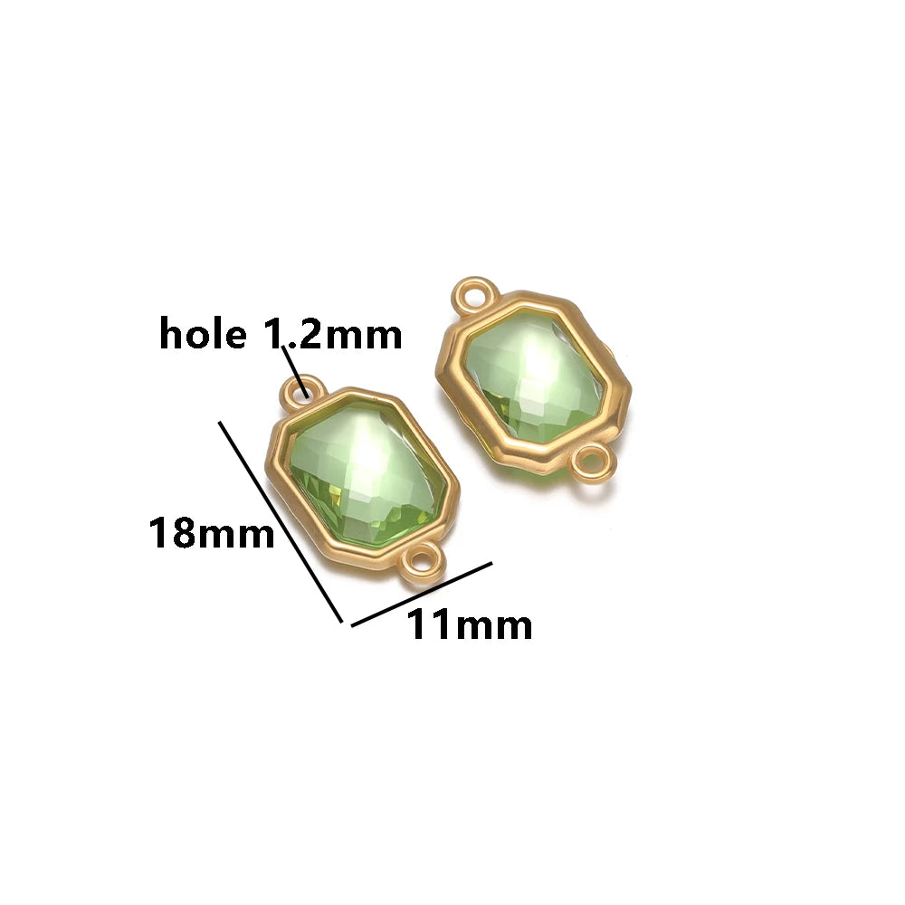 New Trend Fashion 18k Gold Plated Stainless Steel Two Hole Geometric Oval Zircon Charm Pendant for DIY Necklace Jewelry Making