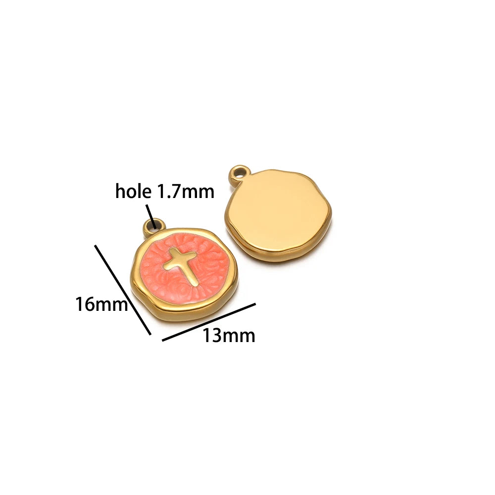 Factory DIY Charm 18k Gold Plated Stainless Steel Enamel Cross Dog Paw Pendant for Women Necklace Jewelry Making