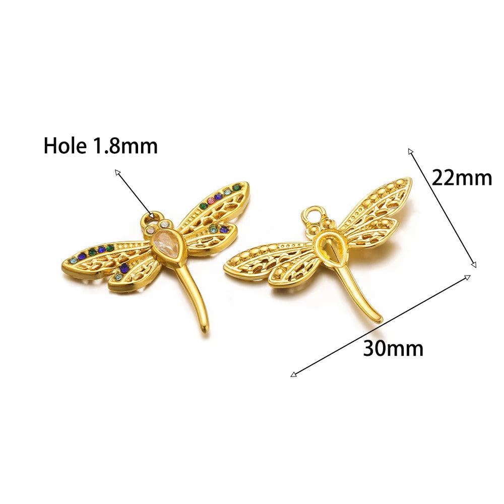High Quality Stainless Steel Gold Plated Enamel Turtle Conch Starfish Dragonfly Heart Charms Pendant for Jewelry Necklace Making