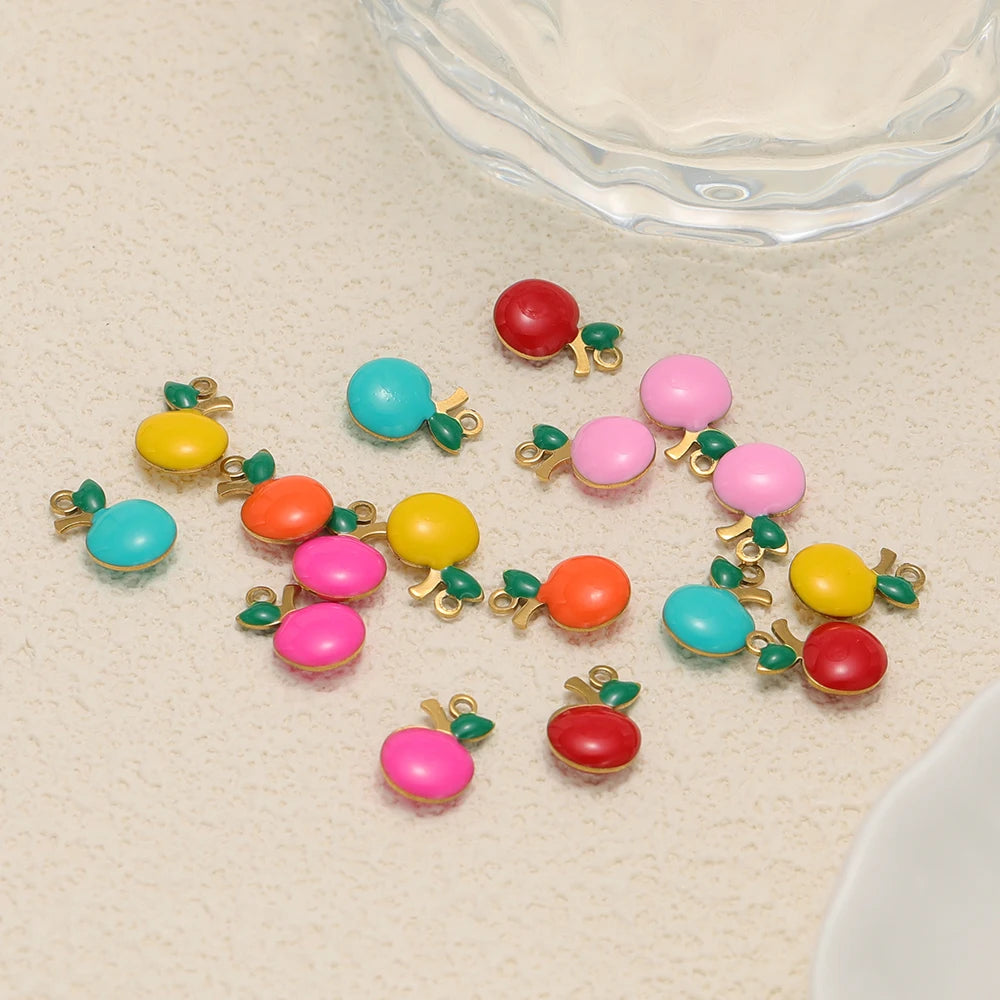 20pcs/bag Stainless Steel 18k Gold Plated Enamel Apple Charm Pendant for Handmade Jewelry Necklace Making