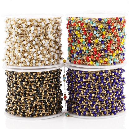 A713 Luxury Colorful Beads Beaded Chain,crystal Rosary Stainless Steel Chain for Necklace Bracelet Jewelry Making DIY