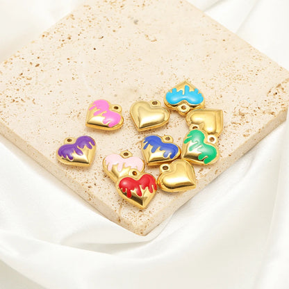 Fashion Heart Charms Stainless Steel18k Gold Plated Enamel Heart Charms Pendant for DIY Jewelry Necklace Making