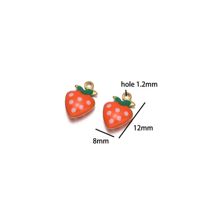 Trendy New Wholesale Stainless Steel 18k Gold Plated Enamel Strawberry Charm Pendant for Jewelry Necklace Making