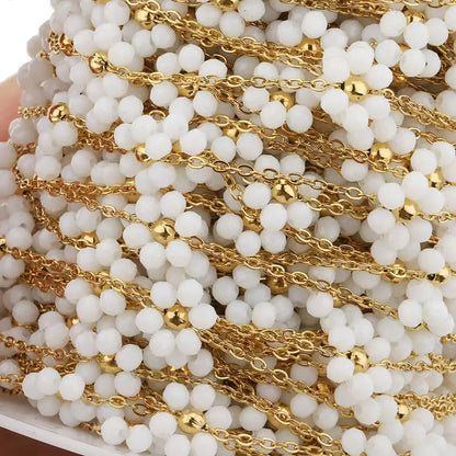 B2403 Stainless Steel Chain Multi Color Flower Chain Crystal Stone Chain Jewelry Making