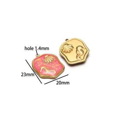 Exquisite Stainless Steel 18k Gold Plated Enamel Sea Turtle Sea Horse Charm Pendant for Jewelry Necklace Making