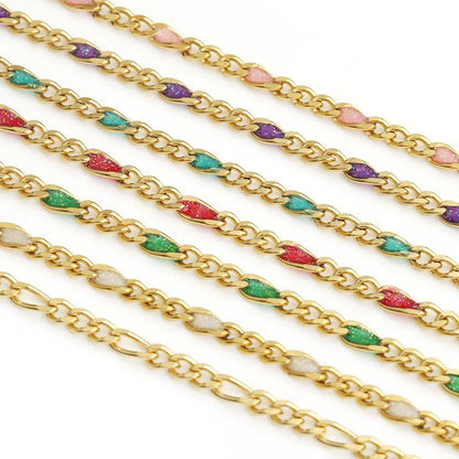 D1016 Fashion 3+1 Figaro Enamel Chains Stainless Steel Cuban Truck Roller Chains for Making Serpentine Necklace Bracelet
