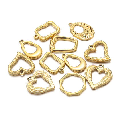 18k Gold Plated Stainless Steel Heart Round Square Hollow Charm Pendant for DIY  Women Jewelry Necklace Making Accessories