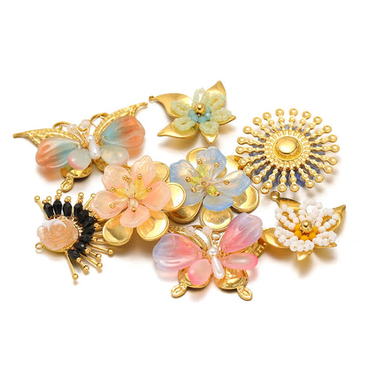 Handmade 18k Gold Plated Stainless Steel Crystal Geometric Flower Sun Charm Colorful Butterfly Pendant for Jewelry Making