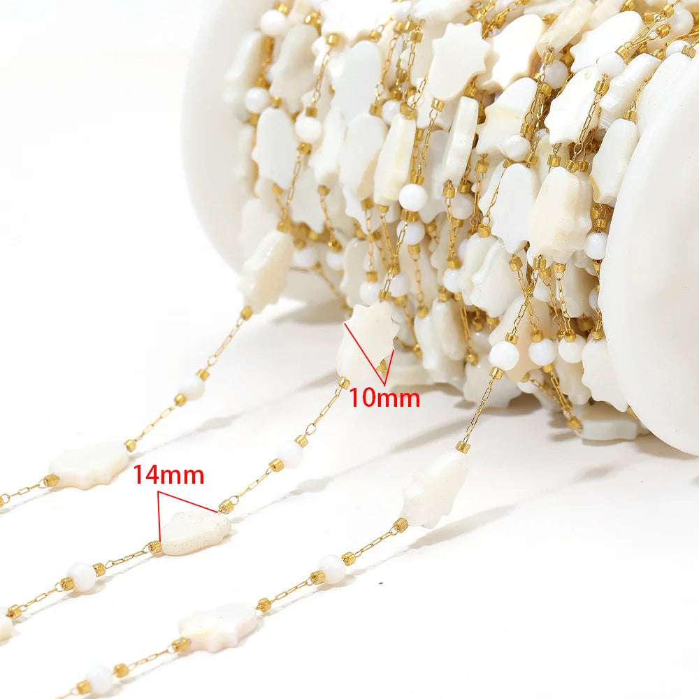 E559 Fashion Stainless Steel Cross Leaf Clip Bead Chain Geometric Stone Necklace Women's Jewelry Accessories Chain