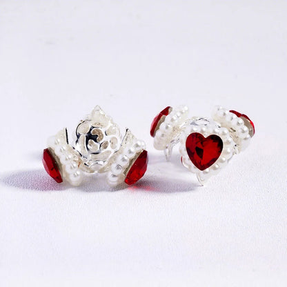Handcrafted Silver Bead Caps Metal Bead Cages with Heart Pearl Chains for DIY Bracelet Charm Projects