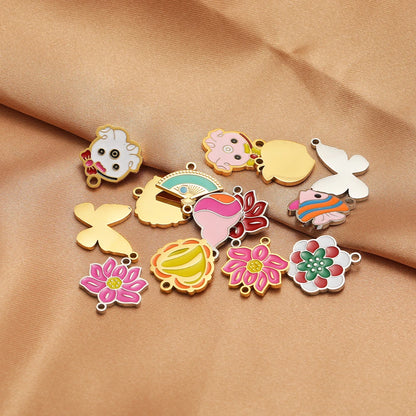 Stainless Steel Gold Plated butterfly Fan Gourd Octopus Tortoise Charm Pendant for Jewelry Necklace Making Accessories