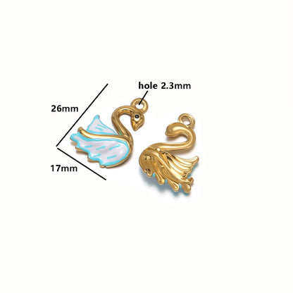 Wholesale Stainless Steel18k Gold Plated Enamel Swan Charms Pendant for DIY Jewelry Necklace Earring Making