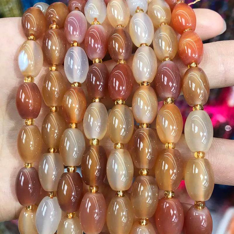 New Natural 8x12mm Rice Dyed Rainbow Colorful Agate Loose Bead, Mutil-color Agate Tourmaline for DIY Women Jewelry Making
