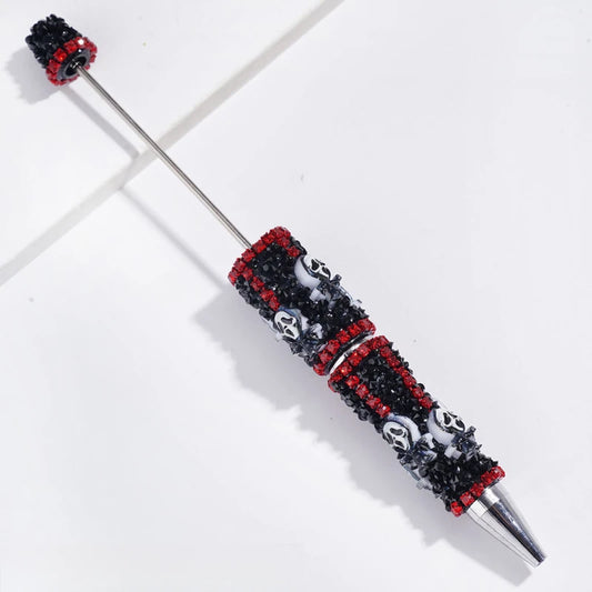 Halloween Beadable Sugar Pens Horror Mask with Black Cone Rhinestones & Red Crystal Chains for DIY Craft Gift Wholesale