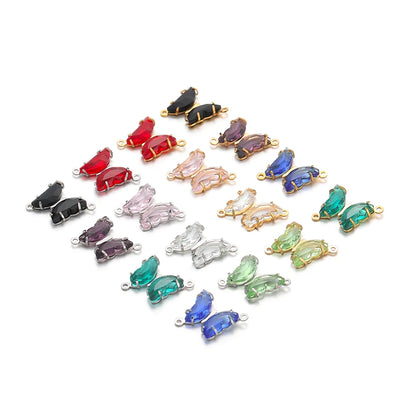 Colorful PendantStainless Steel Gold Plated Double Hole Butterfly Crystal Stone Charm Pendant for Necklace Jewelry Making