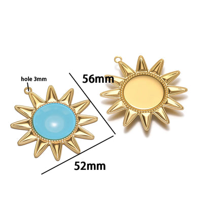 New Bohemian Retro Stainless Steel Gold Plated Big Sun Gemstone Charm Pendant for Earring Jewelry Making Accessories
