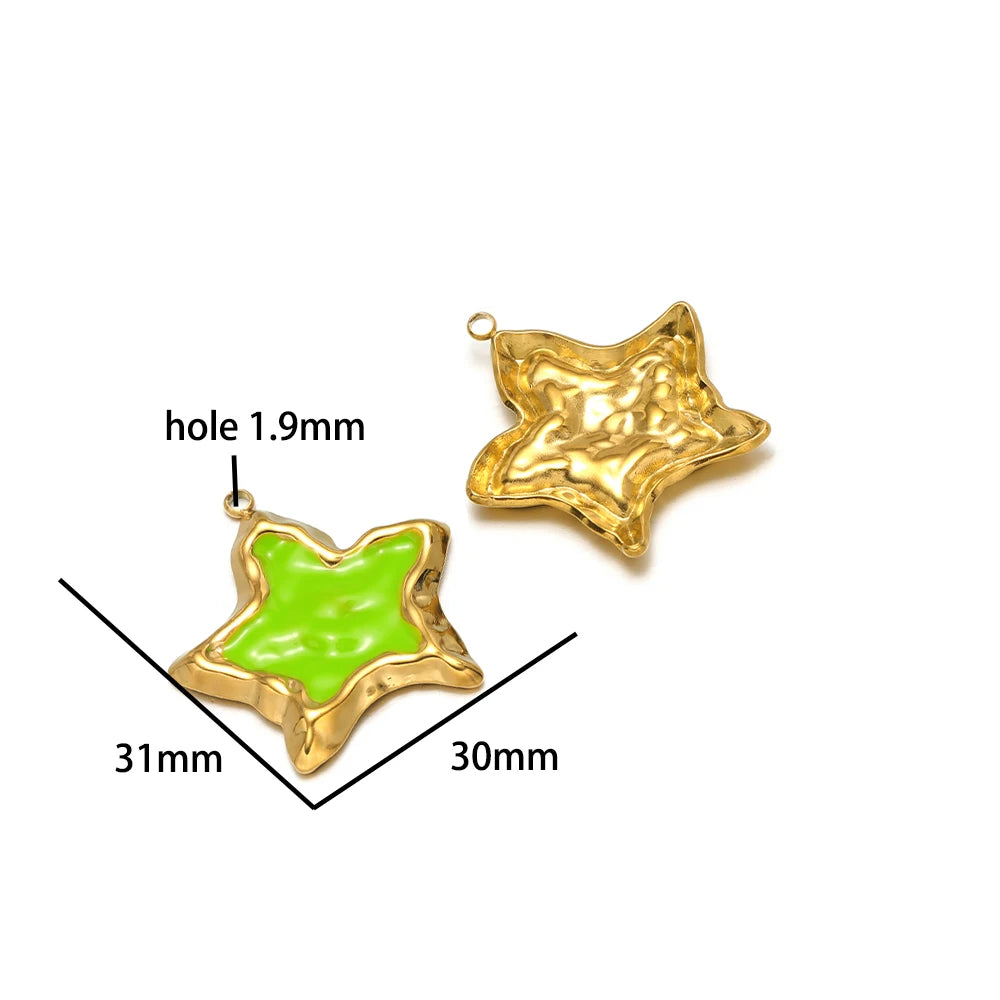 Vintage Style Stainless Steel 18k Gold Plated Enamel Star Round Charm Pendant for Jewelry Necklace Making Accessories