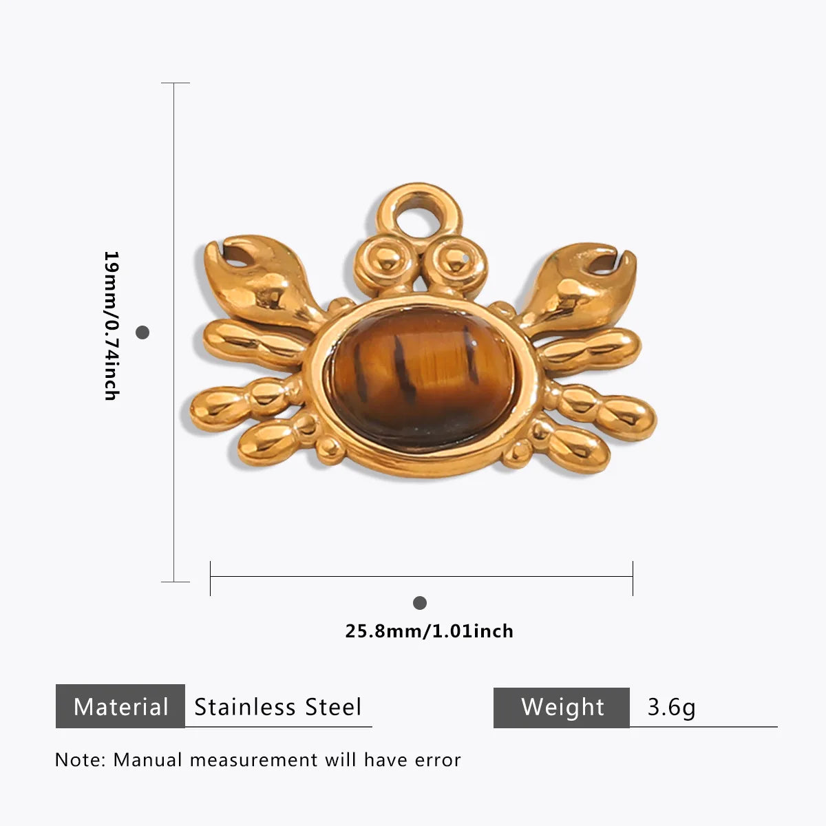 Vintage Handmade DIY Stainless Steel Gold Plated Tiger Eye Stone Charm Pendant for Necklace Jewelry Making