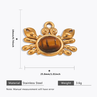 Vintage Handmade DIY Stainless Steel Gold Plated Tiger Eye Stone Charm Pendant for Necklace Jewelry Making