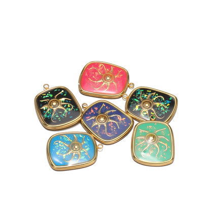 18k Gold Plated Stainless Steel square Charm Enamel Octopus Pendant for DIY Necklace Jewelry Making Accessories