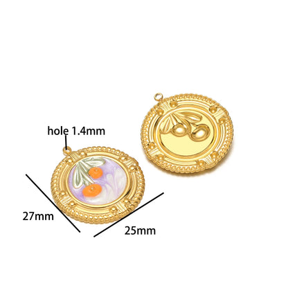 Exquisite Oil Drop Painted Flower Charm 18k Gold Plated Stainless Steel Enamel Round Square Pendant for Necklace Jewelry Making