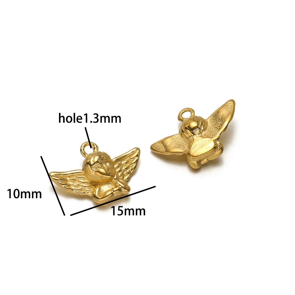 Non Tarnish Guardian Cherub Cupid Pendant 18k Gold Plated Stainless Steel Angel Charm Pendant for DIY Necklace Jewelry Making