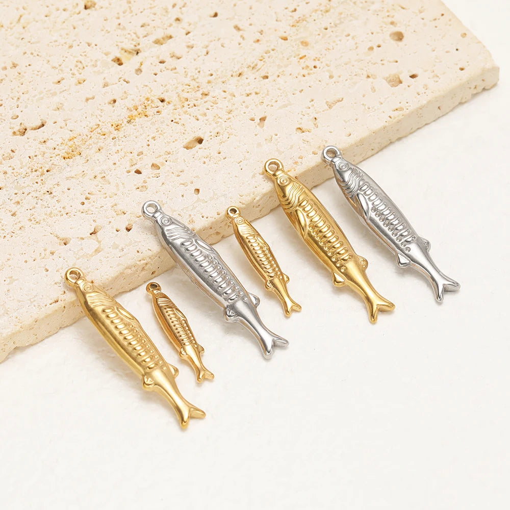 Vintage 18k Gold Plated Stainless Steel Fish Charm Pendant for DIY Handmade Necklace Earrings Jewelry Making