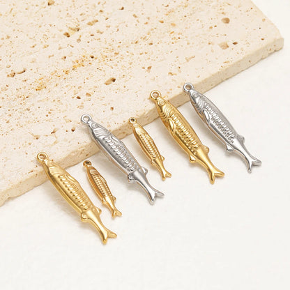 Vintage 18k Gold Plated Stainless Steel Fish Charm Pendant for DIY Handmade Necklace Earrings Jewelry Making