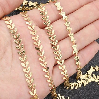 B337 Gold Plating Aircraft butterfly Wheat Ear Chain Leaf Arrow Stainless Steel Necklace Chain Jewelry Accessory