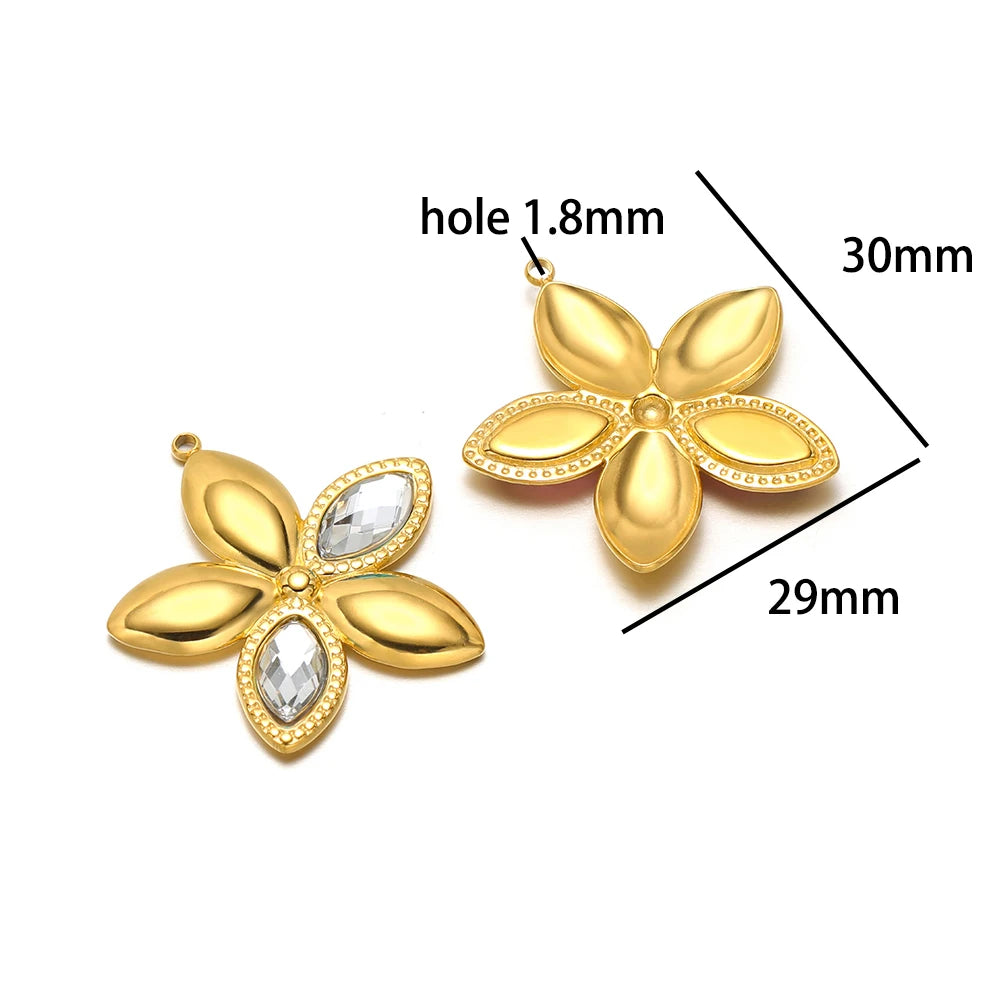 Fashion 18k Gold Plated Stainless Steel Enamel Flower Zircon Heart Key Ladybird Charm Pendant for Jewelry Making Accessories