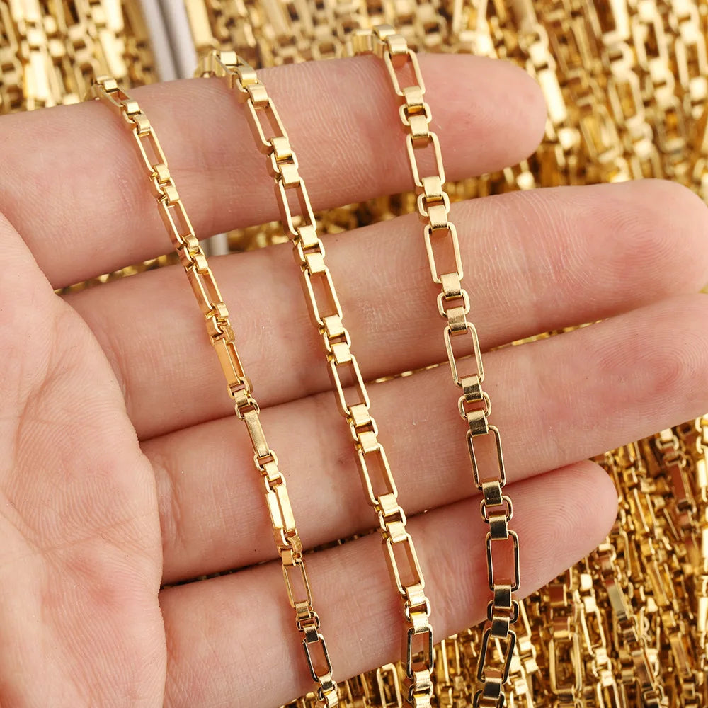 D404 High Quality 18k Gold Plated Figaro 3+1 Necklace Bracelet Chain Bulk Roll Stainless Steel Jewelry Chain Wholesale