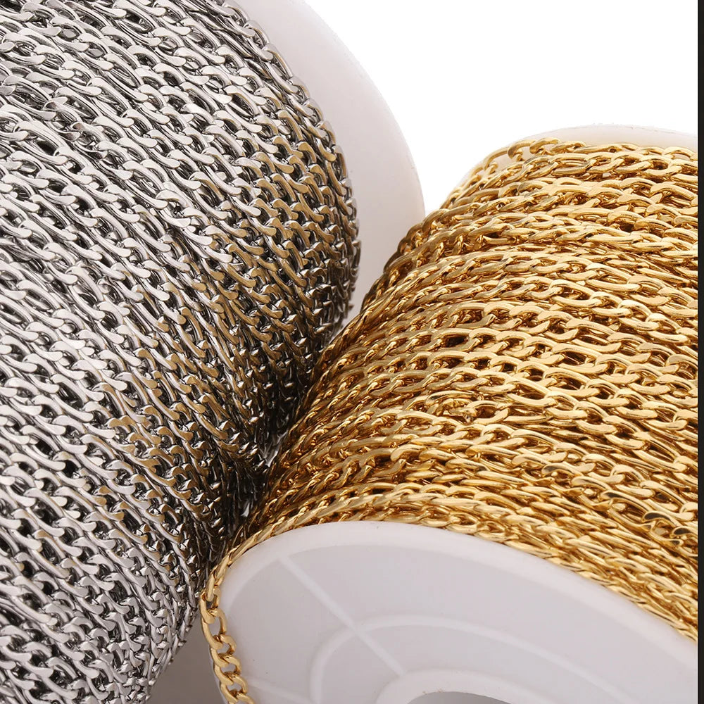 E481 2mm Removable Threaded Cuban Stainless Steel Chain Jewelry Making Loose Chain Bracelet Necklace Earring Chains