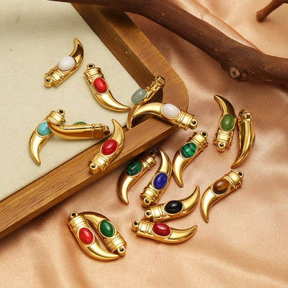 Creative DIY Gemstone Pendant 18k Gold Plated Stainless Steel Wolf Teeth Horn Charm Pendant for Jewelry Making Accessories