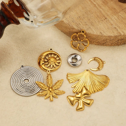 Wholesale Gold Plated Stainless Steel Moon Sun Leaf Cross Heart Charm Pendant for DIY Jewelry Necklace Making