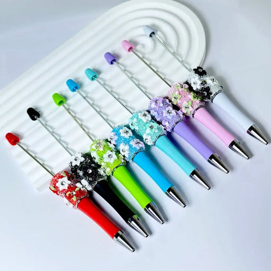 DIY Cute Flower Beadable Ballpoint Pen with Rhinestone Shiny Pearls for Office School Gift