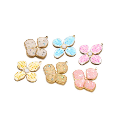 18K Gold-Plated Enamel Four-Leaf Clover Pendant Lucky Charm Hollow Necklace-DIY Jewelry Making Supplies (Wholesale) Model