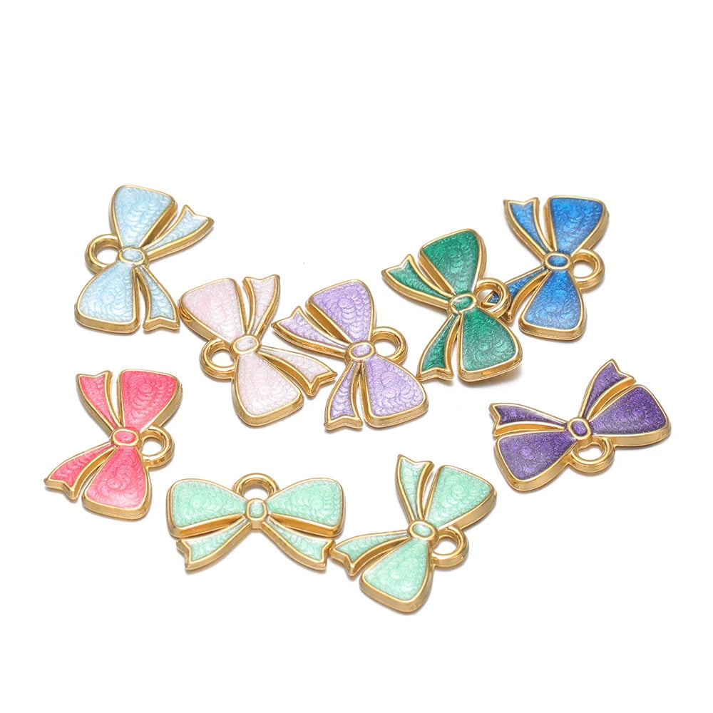 High Quality 18k Gold Plated Stainless Steel Enamel Bowknot Pendant for DIY Handmade Necklace Earrings Jewelry Making
