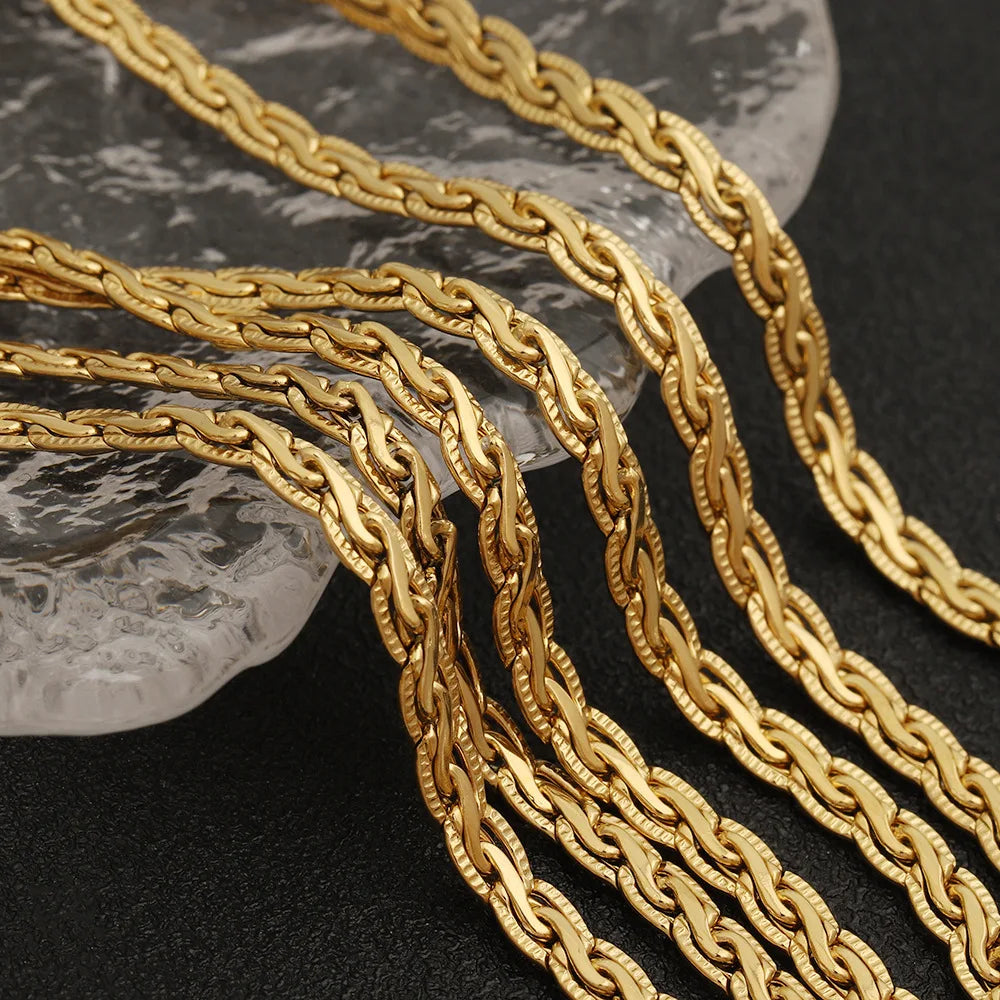 D797 Heavy Hip Hop Geometric Flattened S Twist Embossed Rope NK Chains Jewelry Findings Stainless Steel for Making
