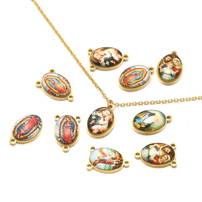 Wholesale 18k Gold Plated Stainless Steel  Religious Jesus the Madonna Oval Charm Pendant for DIY Necklace Jewelry Making