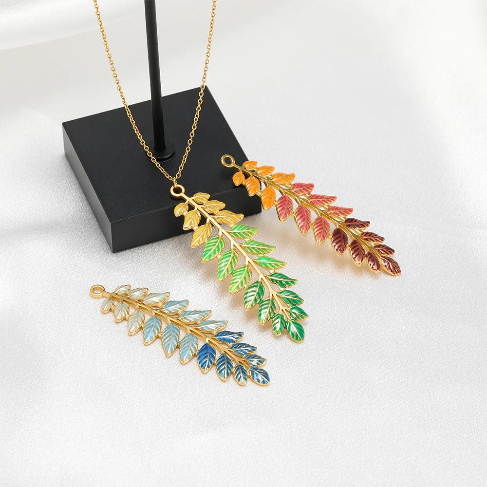 Fashion Stainless Steel 18k Gold Plated Multi Colorful Enamel Leaf Charms Pendant for Jewelry Daily Necklace Earring Making