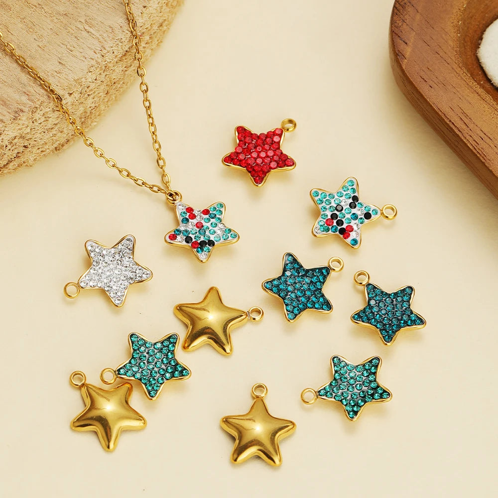 Trendy Handmade Stainless Steel 18K Gold Plated  Fashion Colorful Zircon Star Charm Pendant for Jewelry Necklace Making